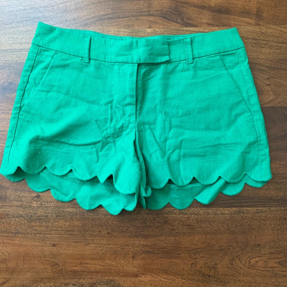 J. Crew linen shorts with scalloped edges.